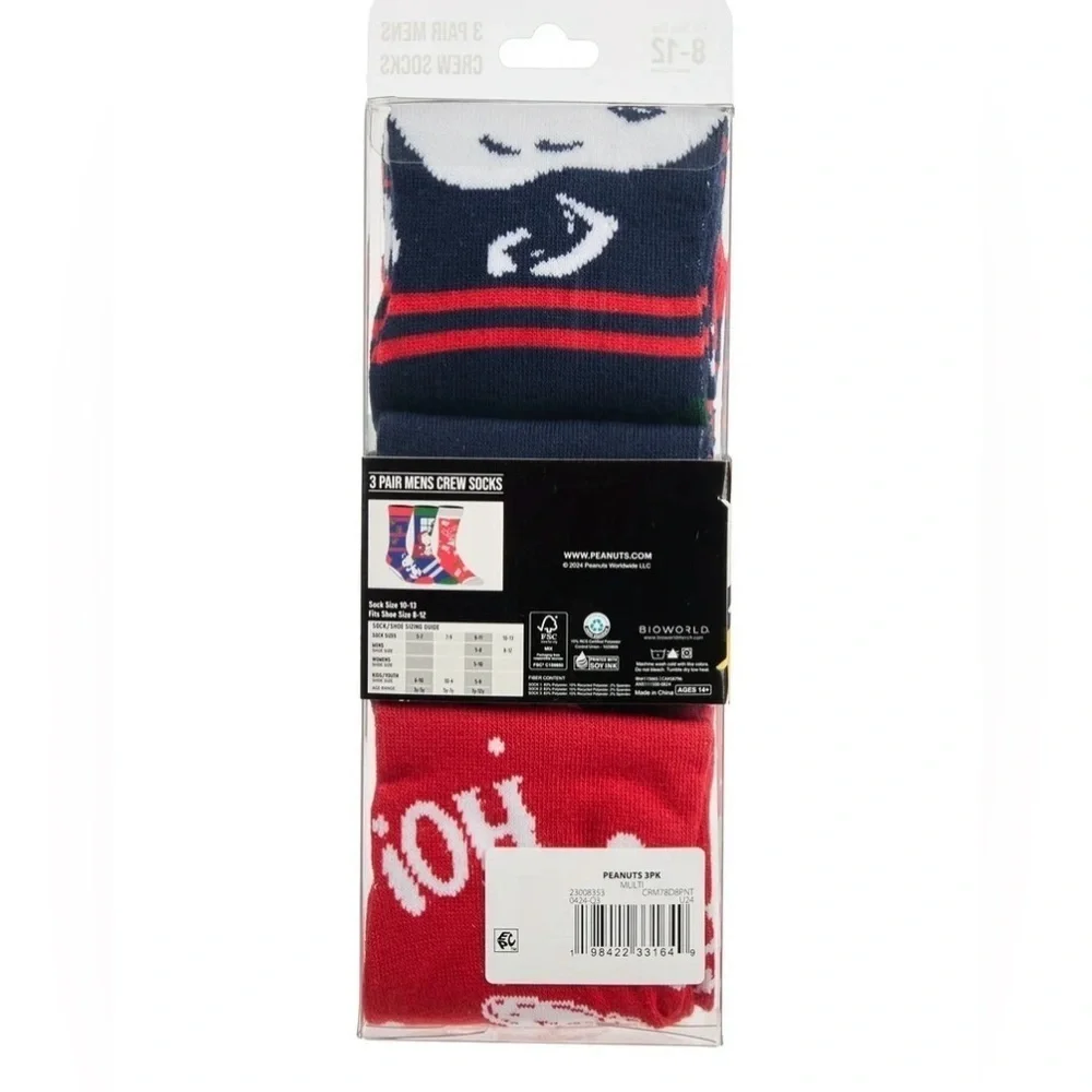 Peanuts Men's Crew Socks, 3-Pack